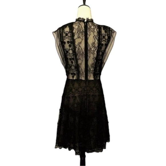 Alexis Sleeveless Lace Nude Mini Dress Black Large L - Picture 3 of 12
